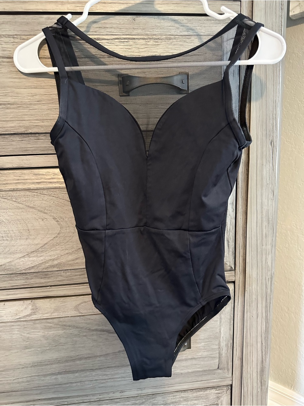 Women's Black Mesh-Inset Bodysuit